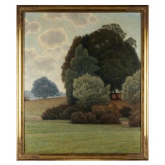 1920s Swedish oil painting by Albert Larsson (1869-1952) Landscape with trees