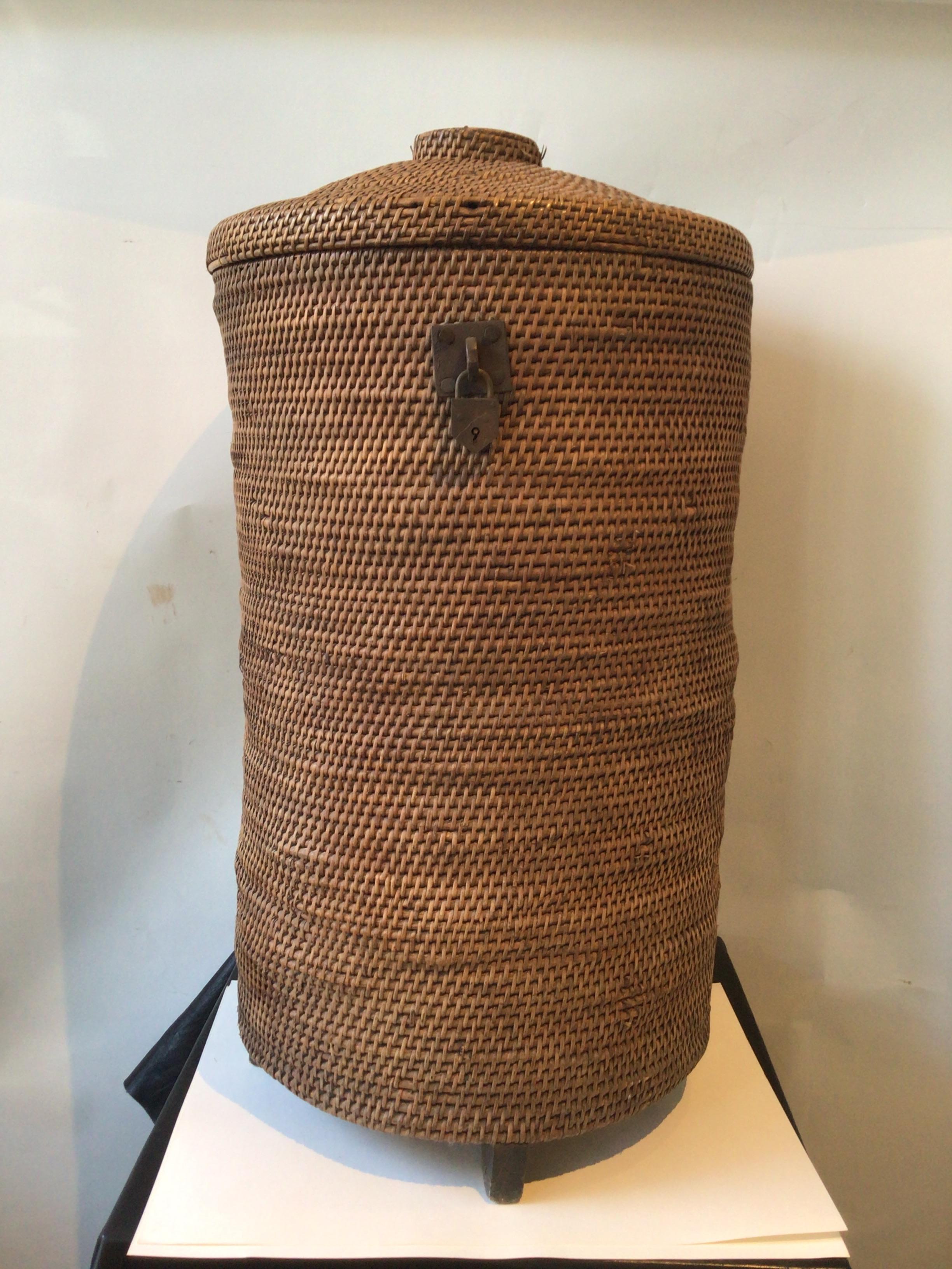 1920s Tall Chinese hand made wicker basket.