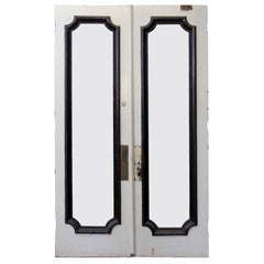 1920s Tall Double Swing Wooden Doors with Full Glass Panels