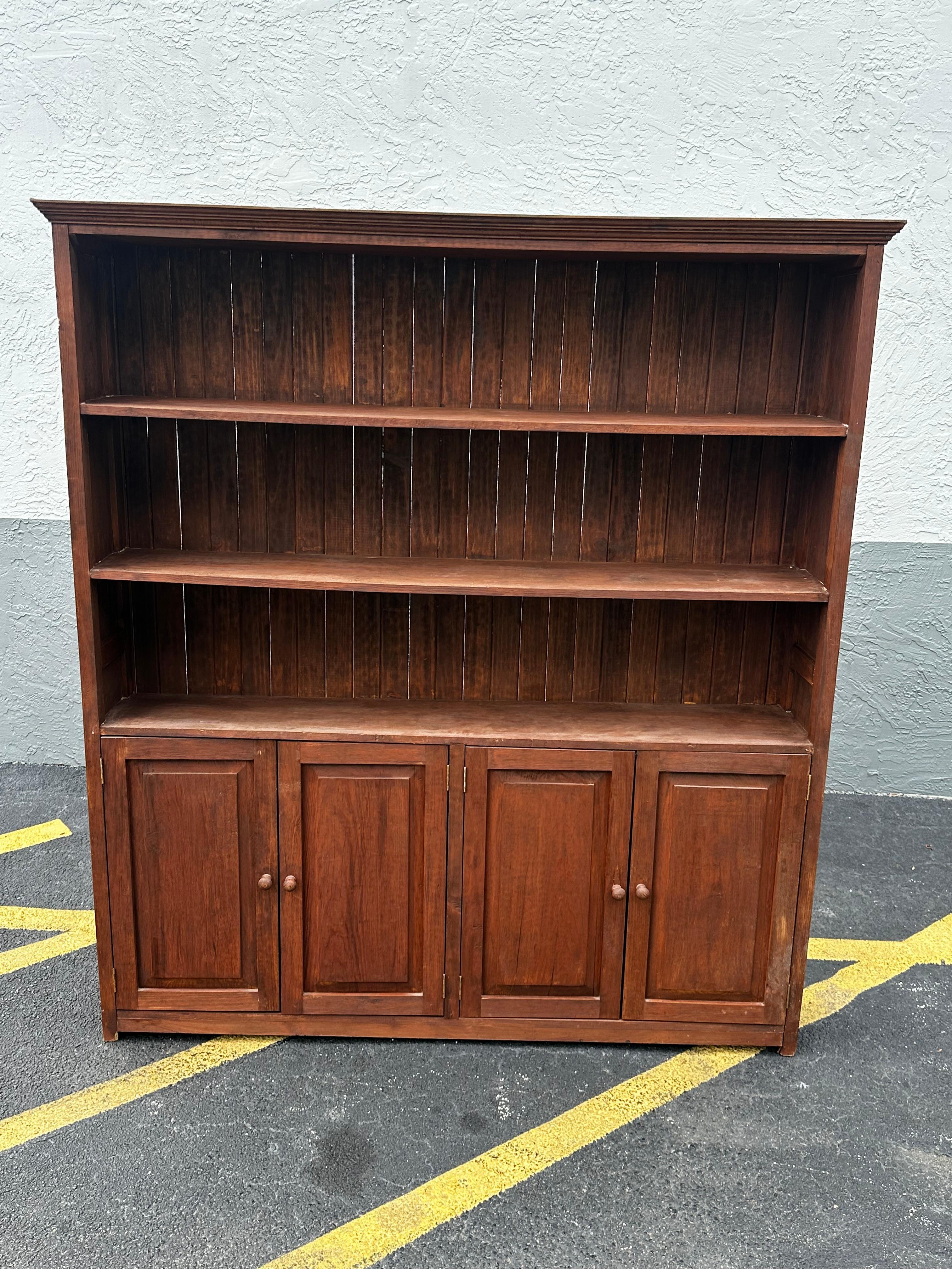 Spanish Colonial 1920s Tall Rustic Spanish Style Bookcase Cabinet Hutch For Sale