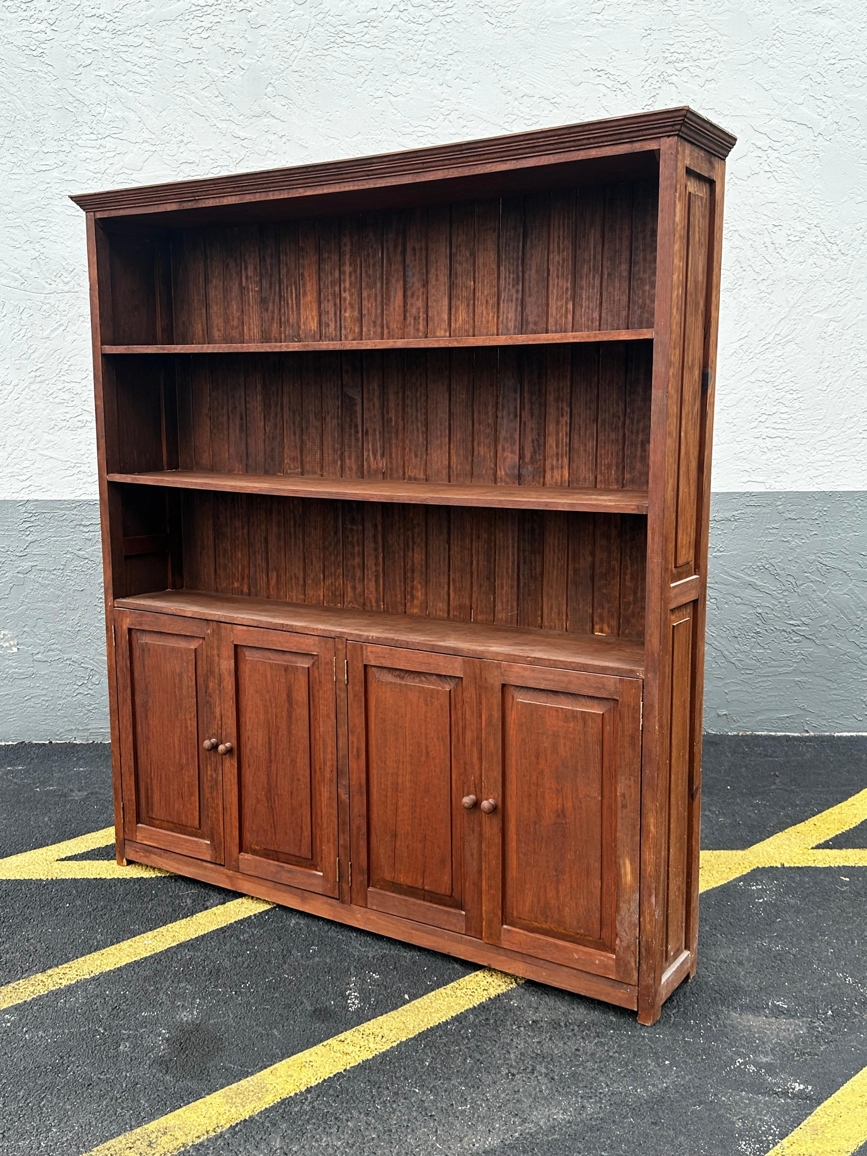 Early 20th Century 1920s Tall Rustic Spanish Style Bookcase Cabinet Hutch For Sale