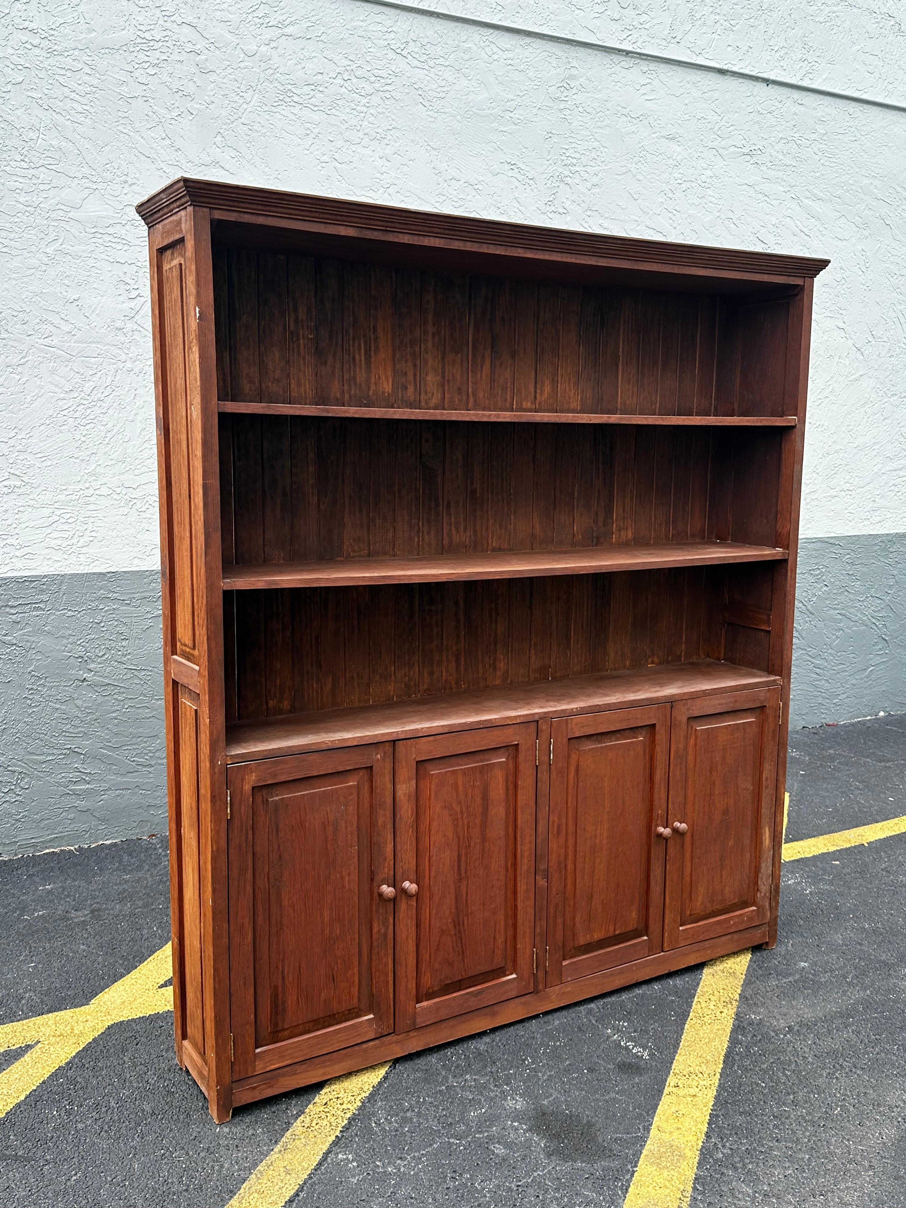 1920s Tall Rustic Spanish Style Bookcase Cabinet Hutch For Sale 2