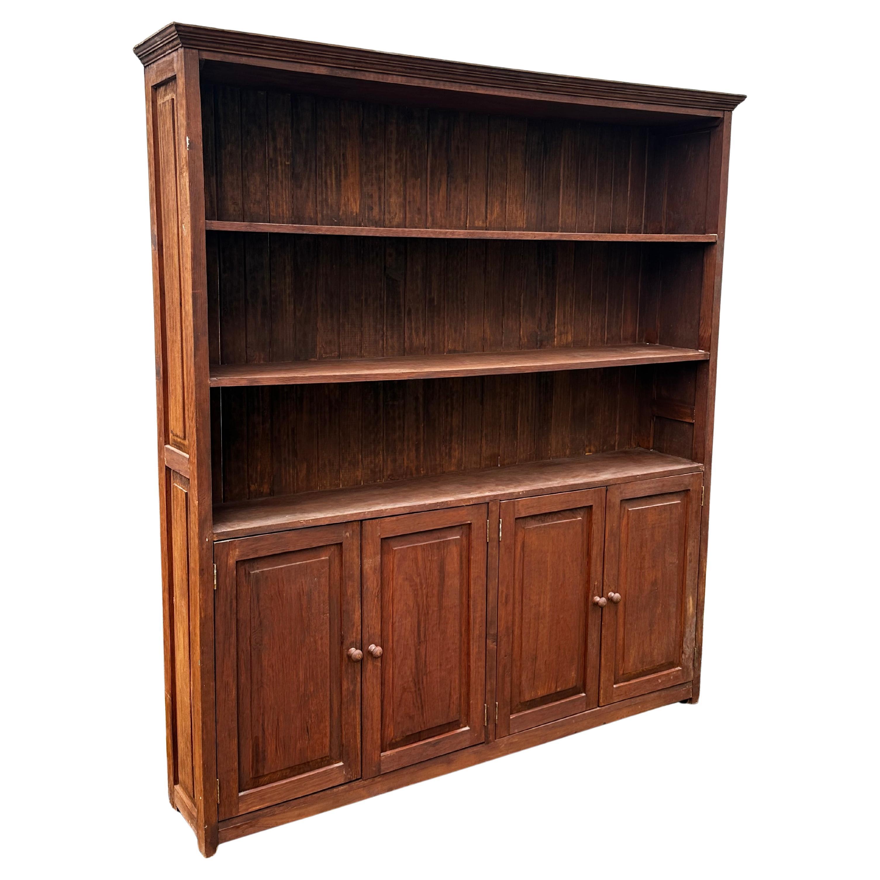1920s Tall Rustic Spanish Style Bookcase Cabinet Hutch For Sale