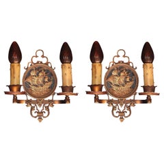1920s Tall Ship Sconces in Bronze Original Finish and Patina Priced Per Pair