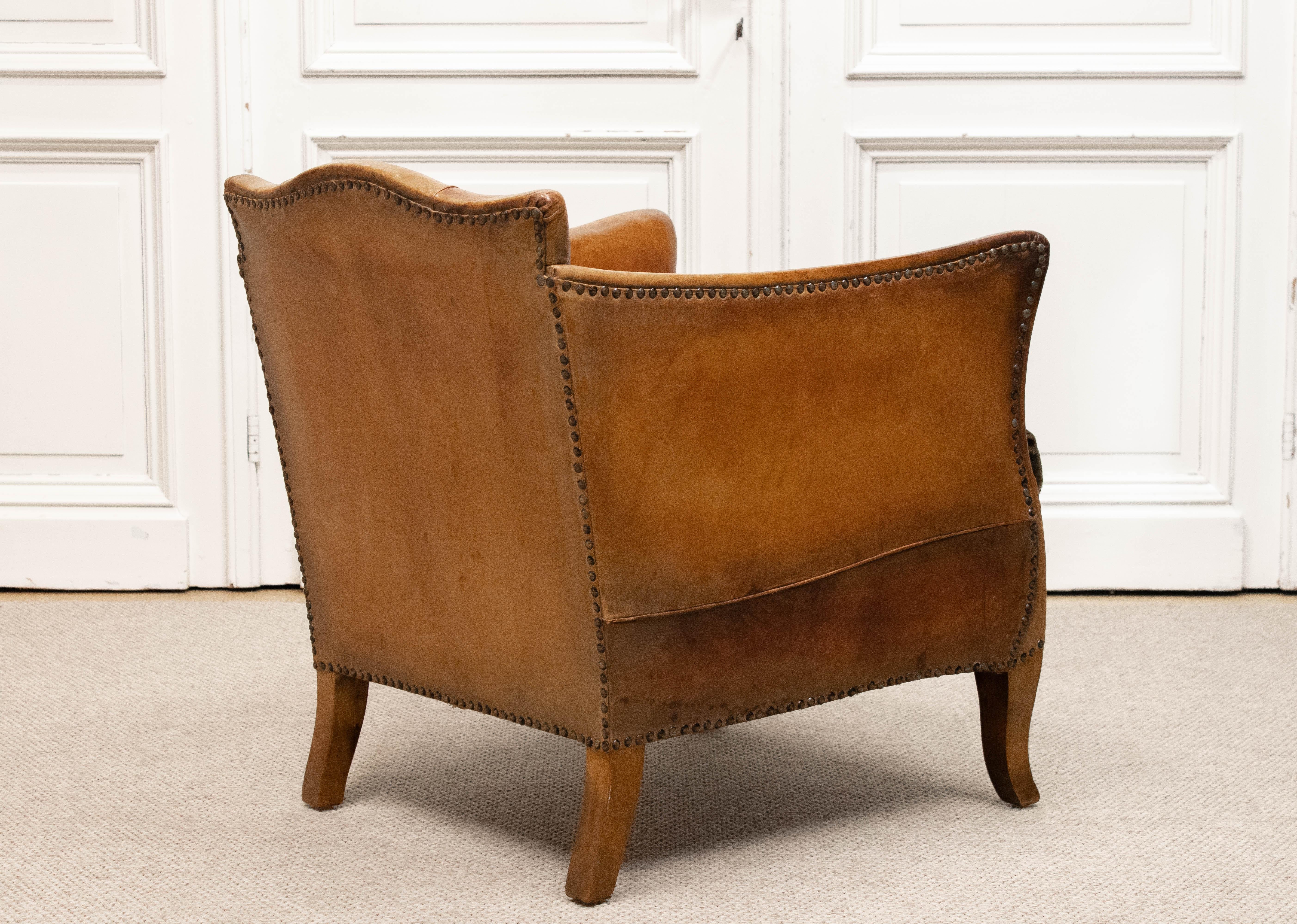 Fauteuil club en cuir fauve des années 1920 attribué à Otto Schulz pour Boet Suède en vente 3