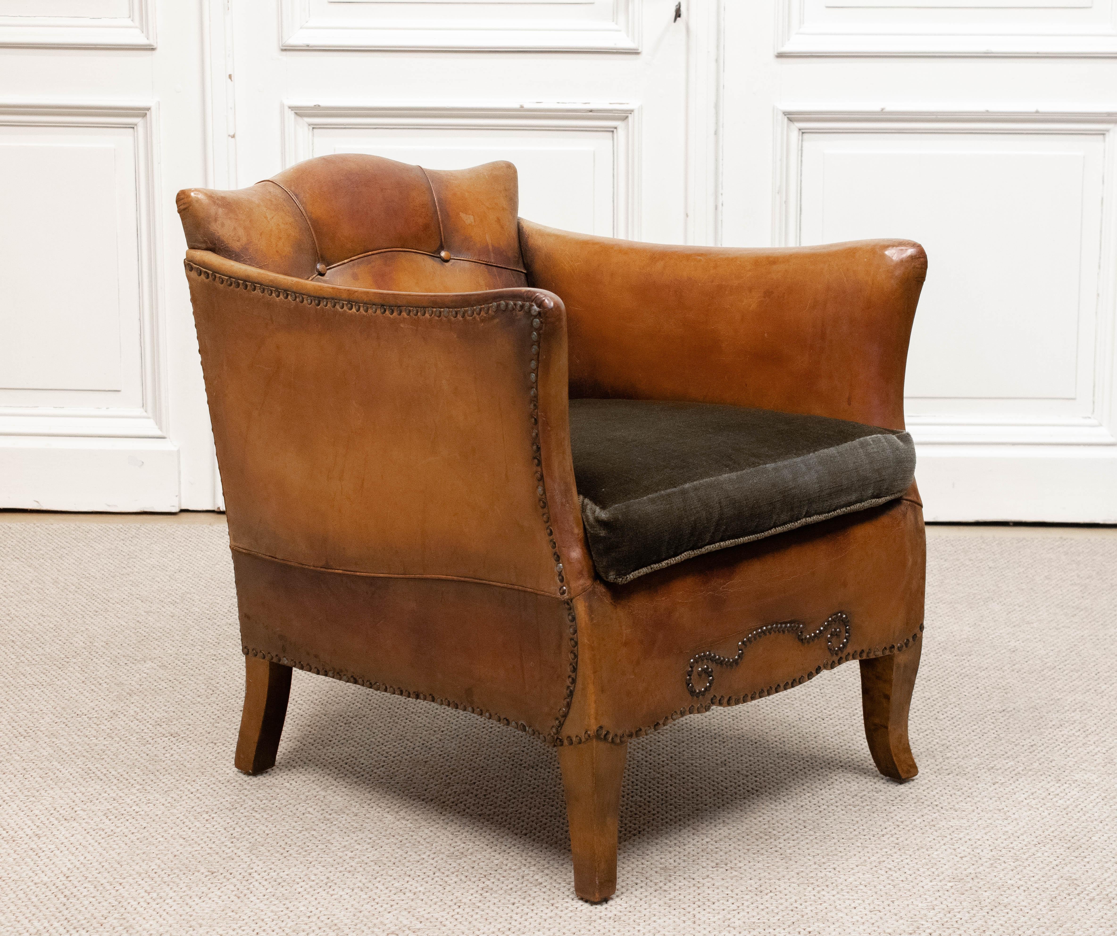 Mid-Century Modern Fauteuil club en cuir fauve des années 1920 attribué à Otto Schulz pour Boet Suède en vente