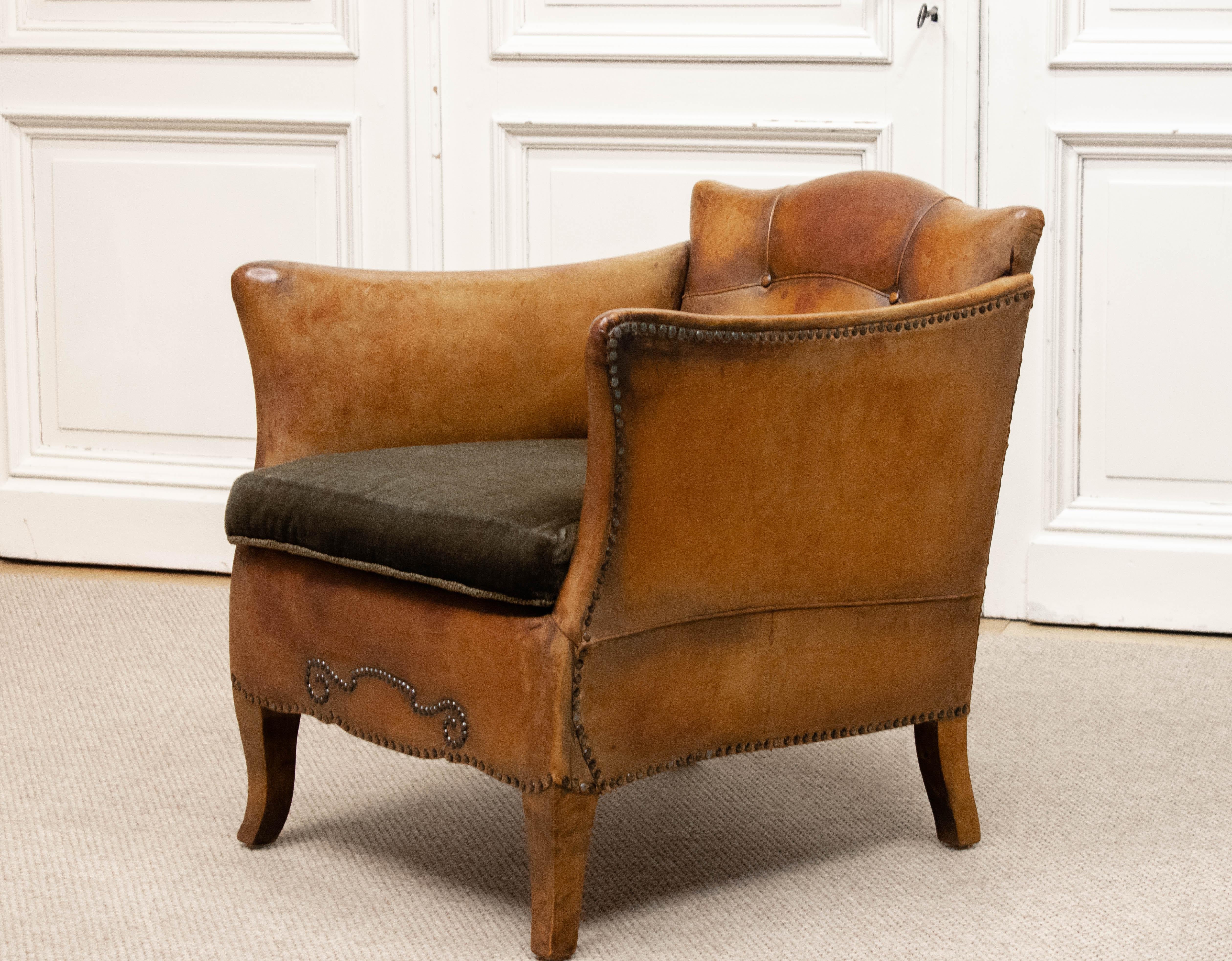 Fauteuil club en cuir fauve des années 1920 attribué à Otto Schulz pour Boet Suède Bon état - En vente à Silvolde, Gelderland