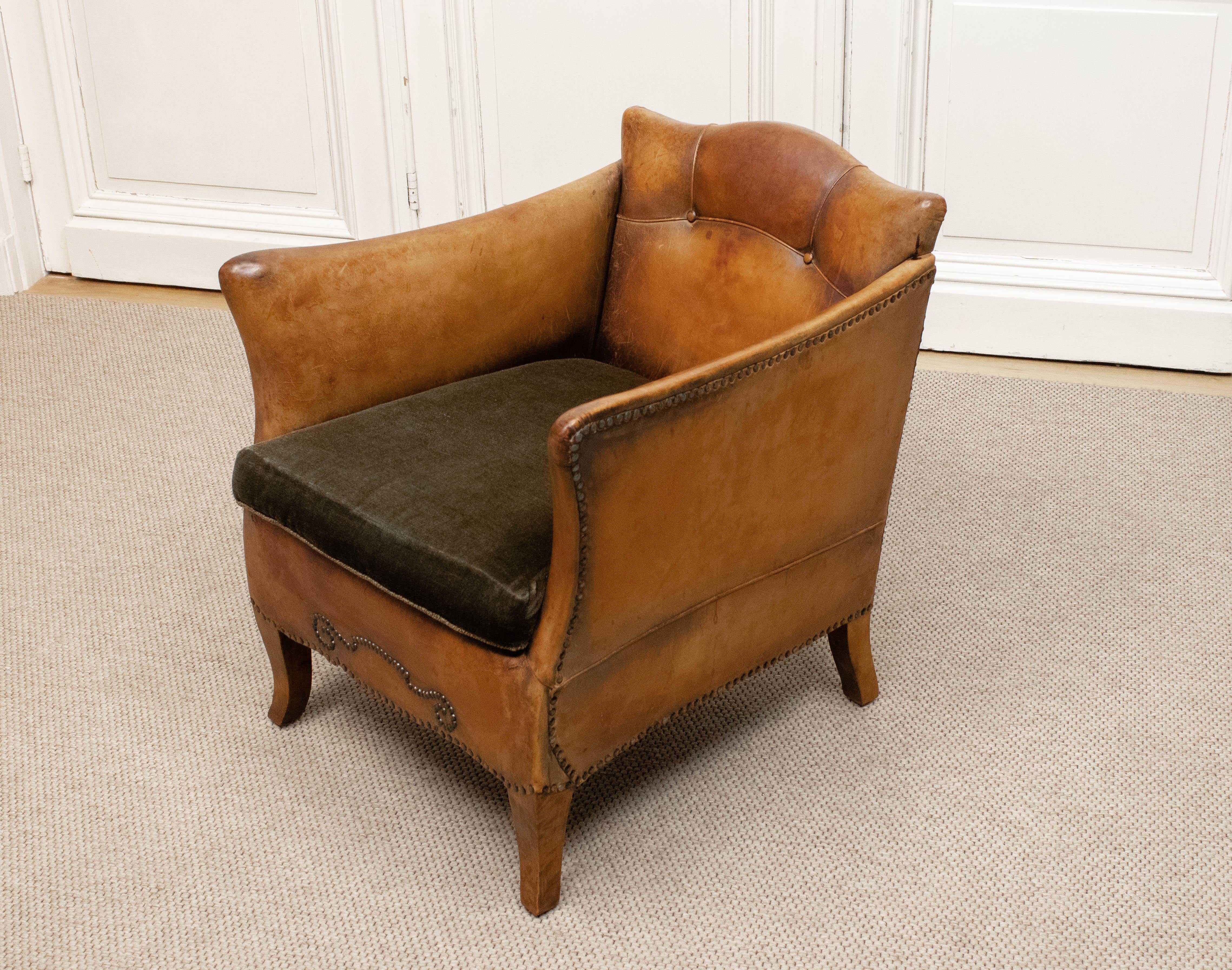 Début du 20ème siècle Fauteuil club en cuir fauve des années 1920 attribué à Otto Schulz pour Boet Suède en vente