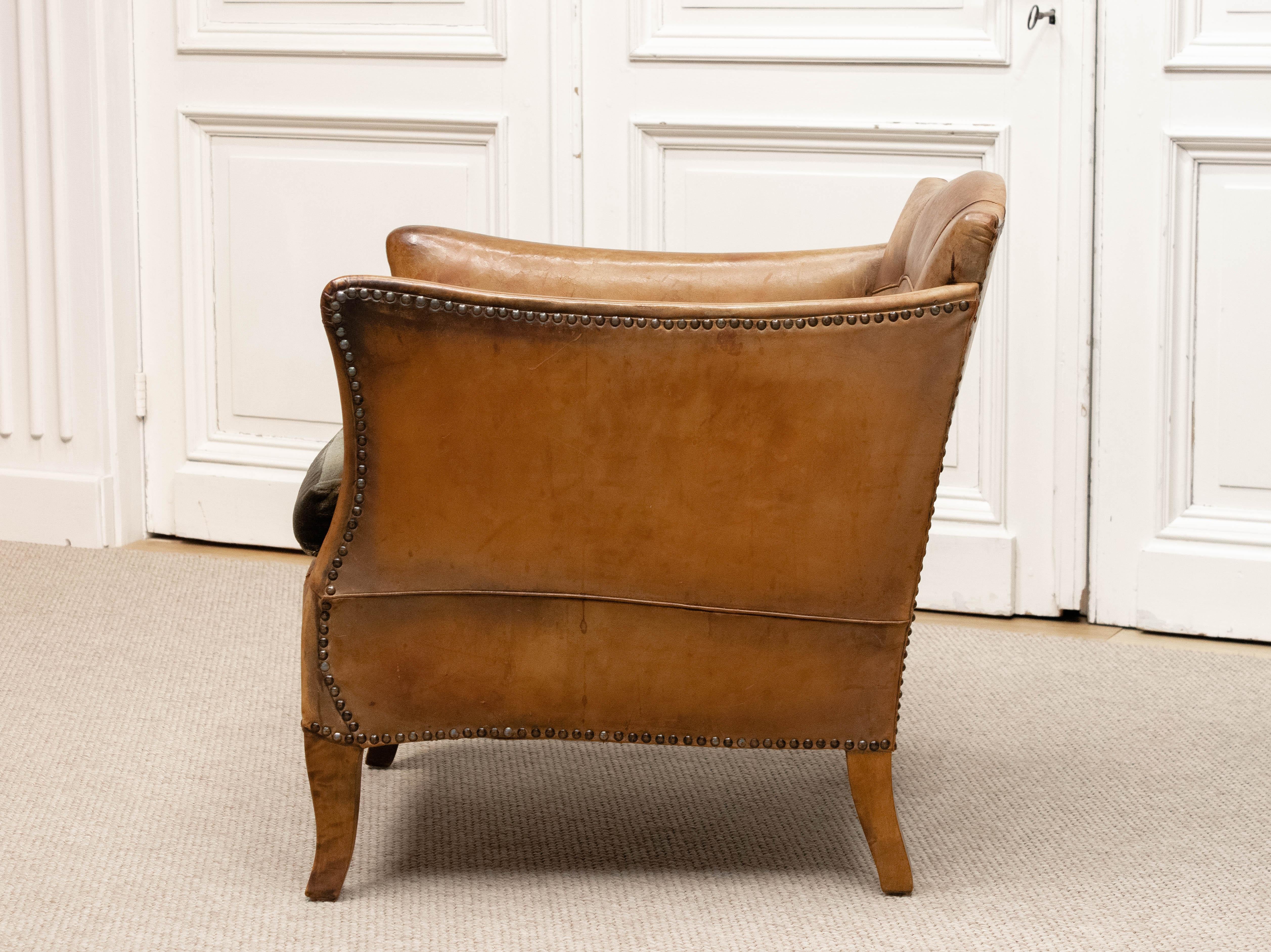 Fauteuil club en cuir fauve des années 1920 attribué à Otto Schulz pour Boet Suède en vente 1