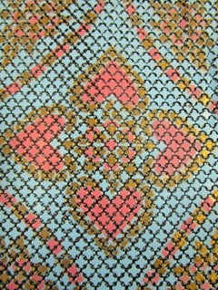 1920's Teal and Coral Mandalian MFG  Painted Flat Mesh Purse