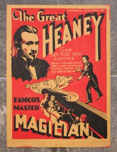 1920s "The Great Heaney" Magician Magic Oddity Advertising Poster Window Card