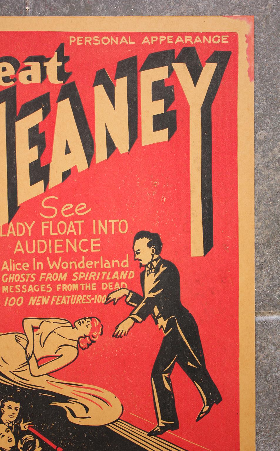 Affiche publicitaire « The Great Heaney » des années 1920, Magician Magic Oddity, carte de fenêtre en vente 1