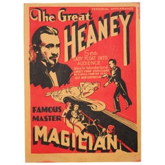 Affiche publicitaire « The Great Heaney » des années 1920, Magician Magic Oddity, carte de fenêtre