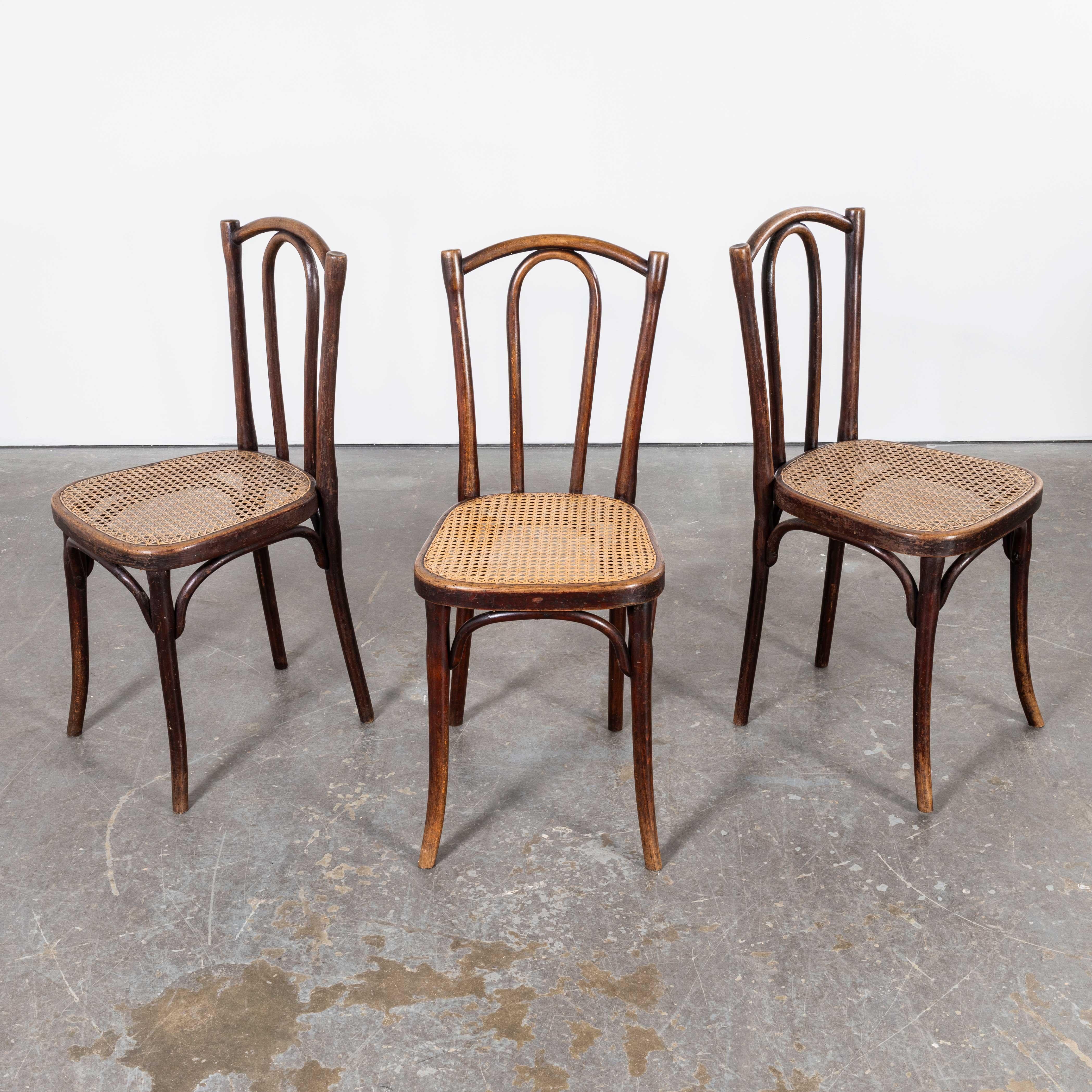 French 1920’s Thonet Original Cane Seated Dining Chairs – Set of Three For Sale