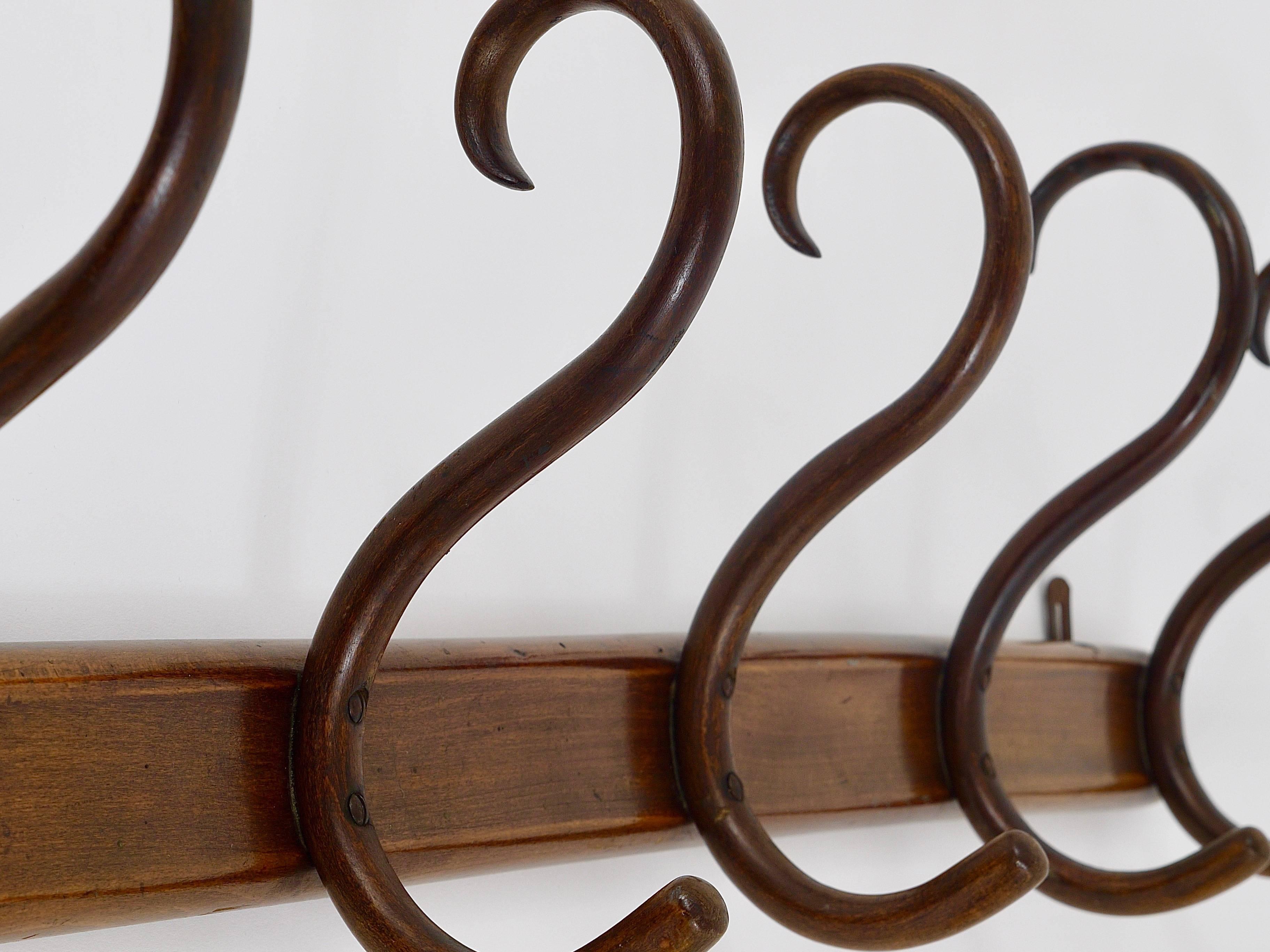 Austrian 1920s Thonet Vienna Art Nouveau Bentwood Wall Coat Rack with S Hooks, Austria