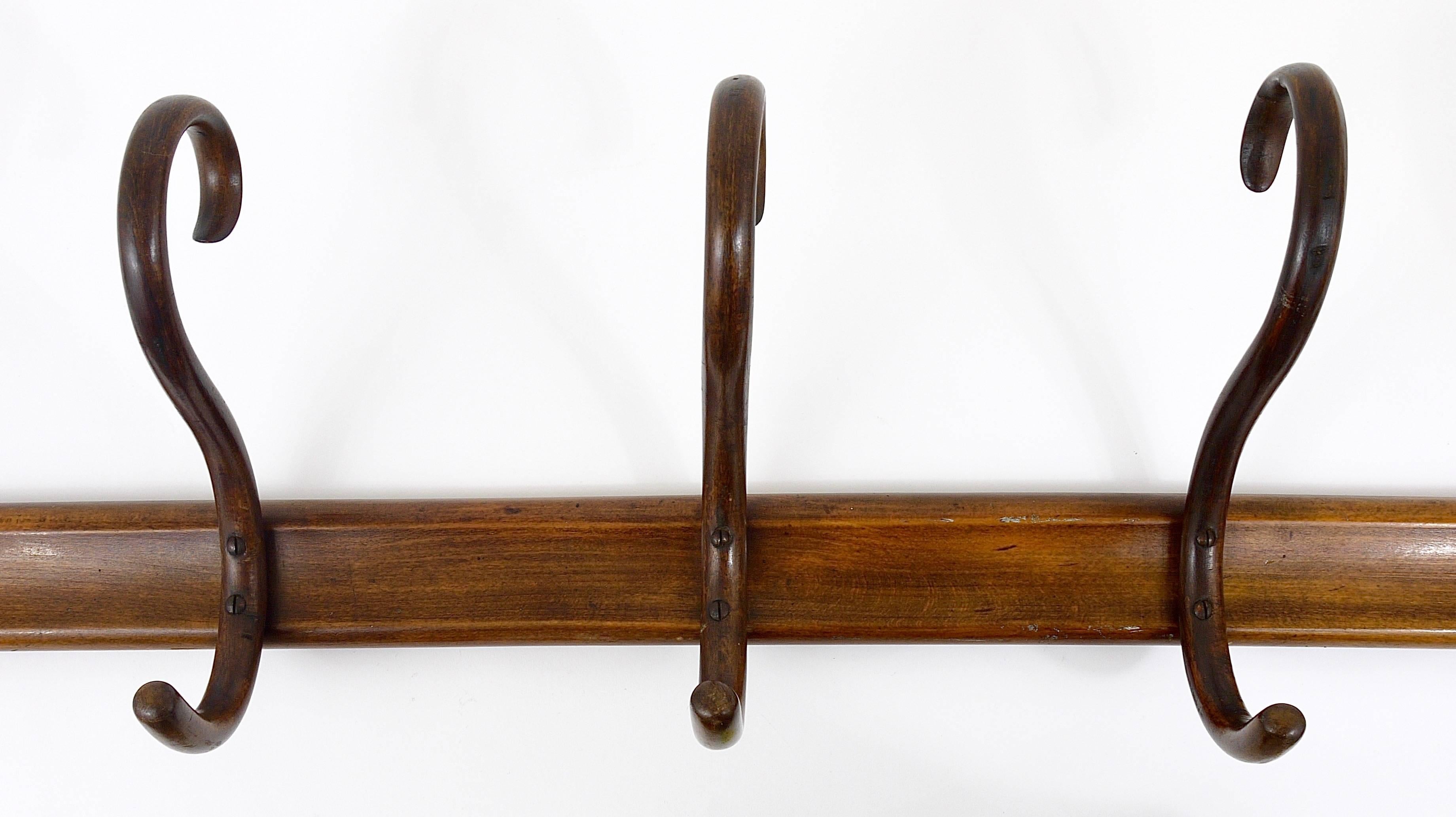 Early 20th Century 1920s Thonet Vienna Art Nouveau Bentwood Wall Coat Rack with S Hooks, Austria