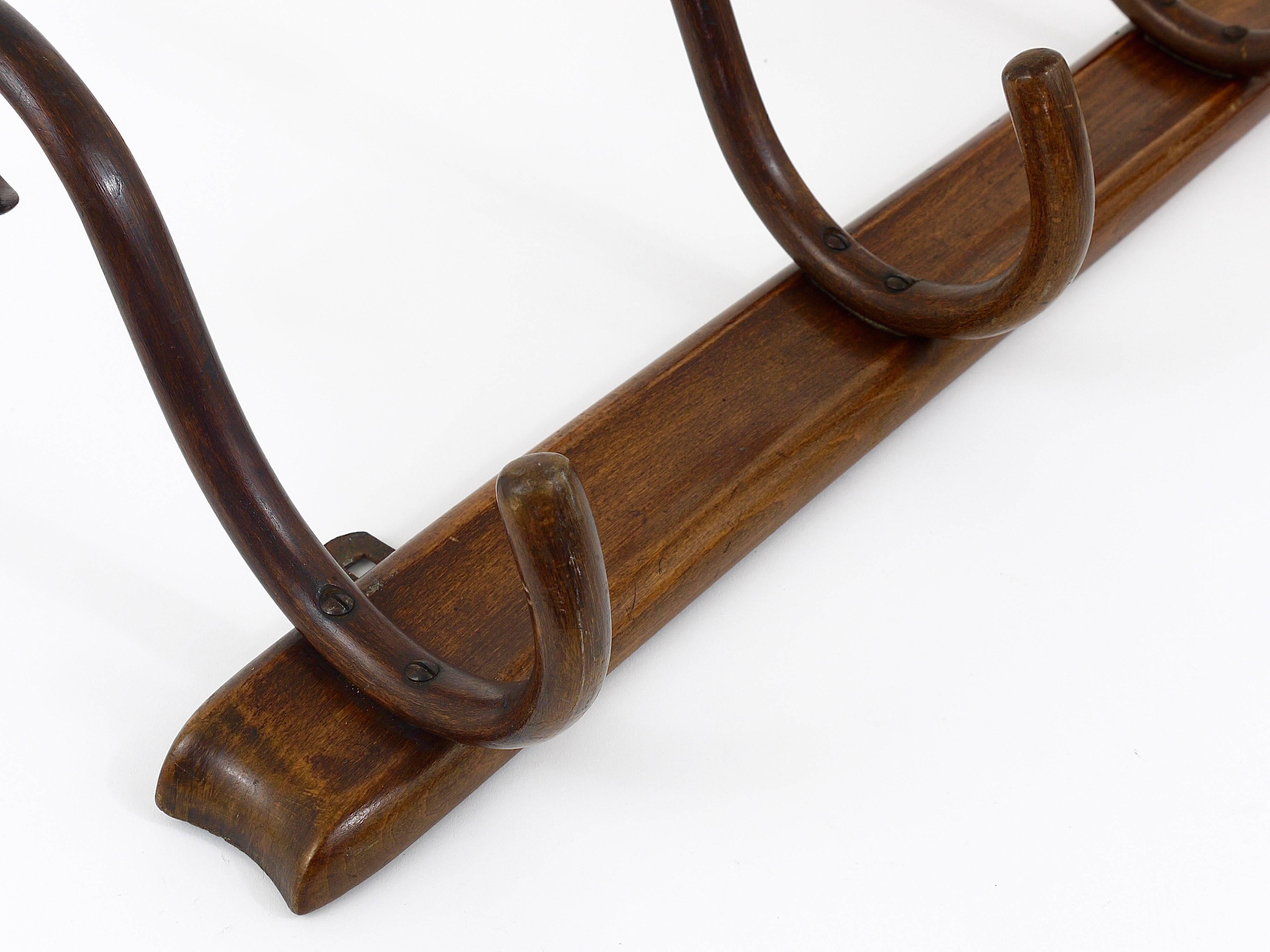 1920s Thonet Vienna Art Nouveau Bentwood Wall Coat Rack with S Hooks, Austria 1