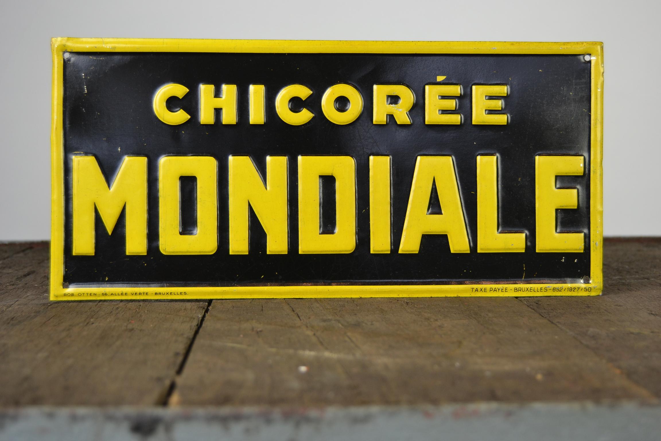 1920er Zinn-Werbeschild für Chicorée Mondiale von Rob Otten, Belgien im Angebot 6