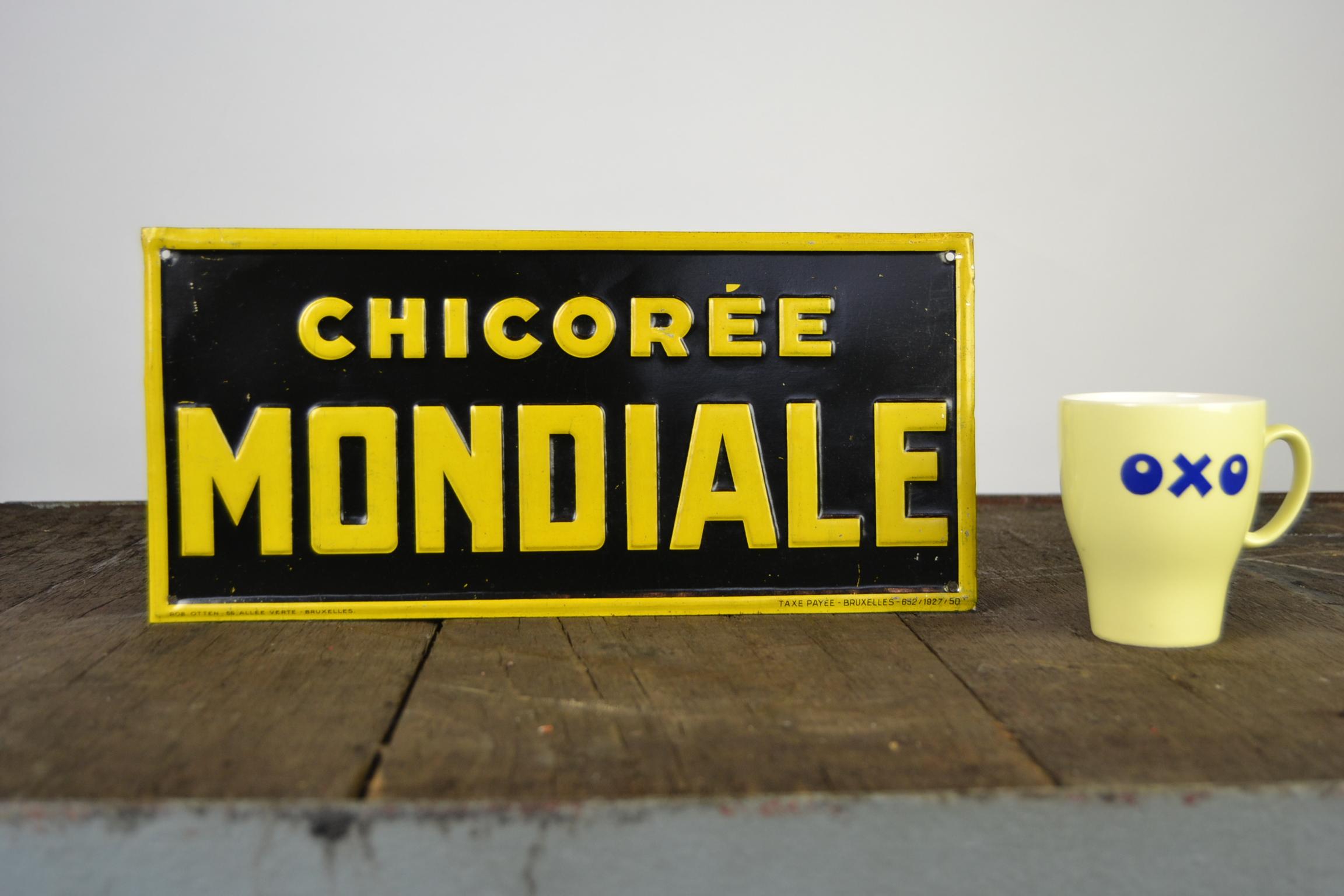 1920s Tin Advertising Sign for Chicorée Mondiale by Rob Otten, Belgium In Good Condition For Sale In Antwerp, BE
