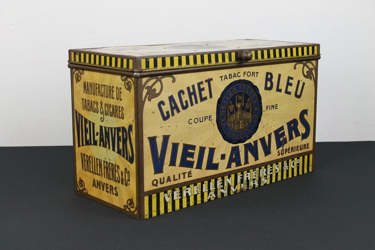 Belgian 1920s Tobacco Tin Box, Antwerp, Belgium For Sale