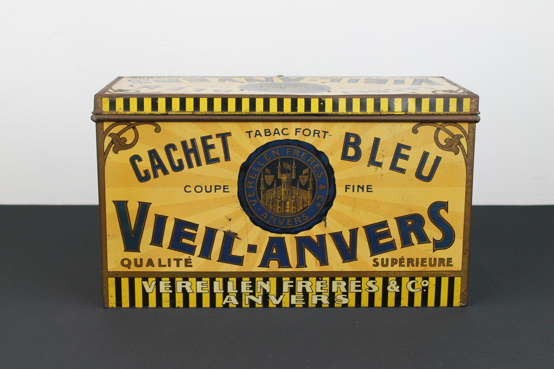 Metal 1920s Tobacco Tin Box, Antwerp, Belgium
