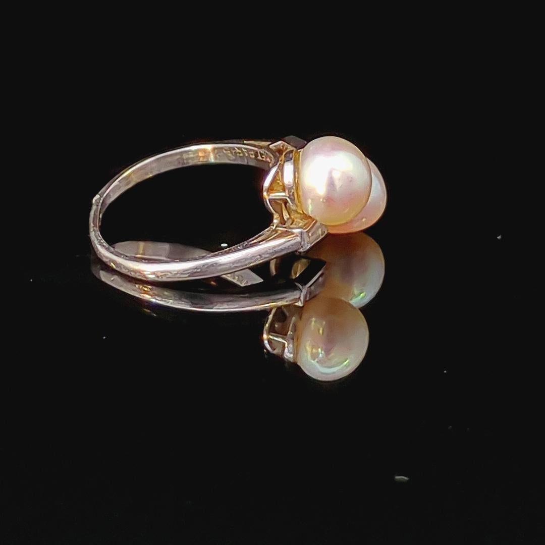 1920s Signed Chaument Toi Et Moi Natural Saltwater Pearl Ring  1