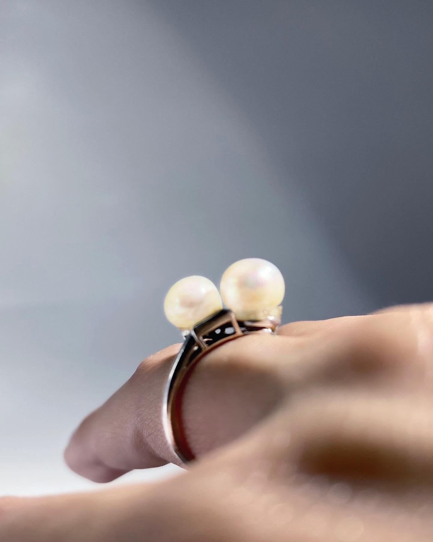 Art Deco 1920s Signed Chaument Toi Et Moi Natural Saltwater Pearl Ring 