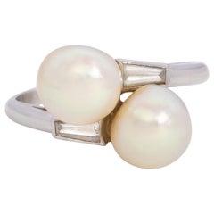 1920s Toi Et Moi Natural Saltwater Pearl Ring Signed Chaument