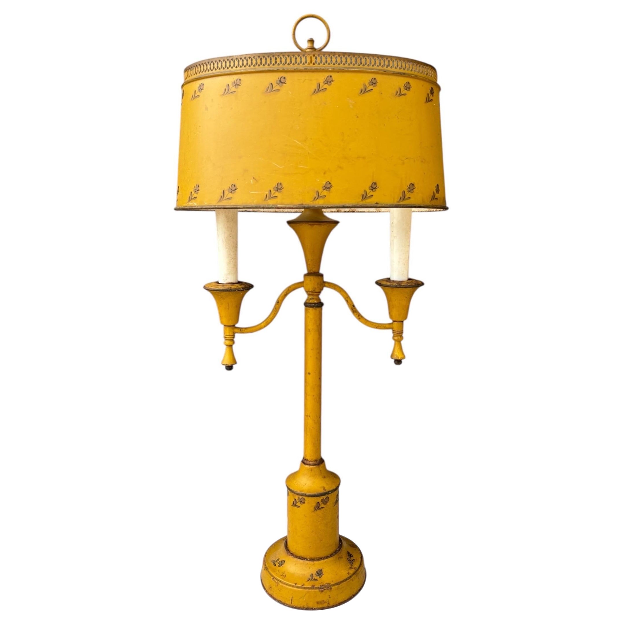 Lampe Tole Bouillotte jaune des années 1920