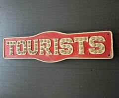 1920s “TOURISTS” Cast Metal Sign Glass Cat Eye Reflectors Boarding House Sign