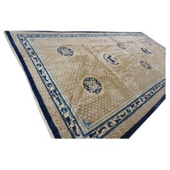 1920s Traditional Antique Beige Chinese Animal Geometric Knotted Gallery Rug