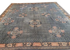 1920s Traditional Blue Lattice Antique Chinese Art Deco Rug 13'6"x14'3" Carpet