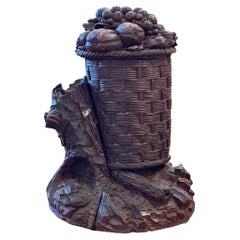 1920s Traditional Carved Basket With Fruit
