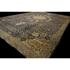 1920s Traditional Dark Blue Field Medallion Antique Indian Lahore Gallery Carpet