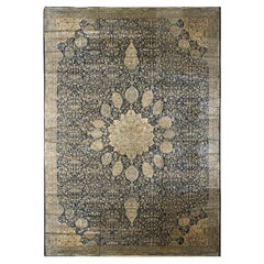 1920s Traditional Dark Blue Field Medallion Antique Indian Lahore Gallery Carpet