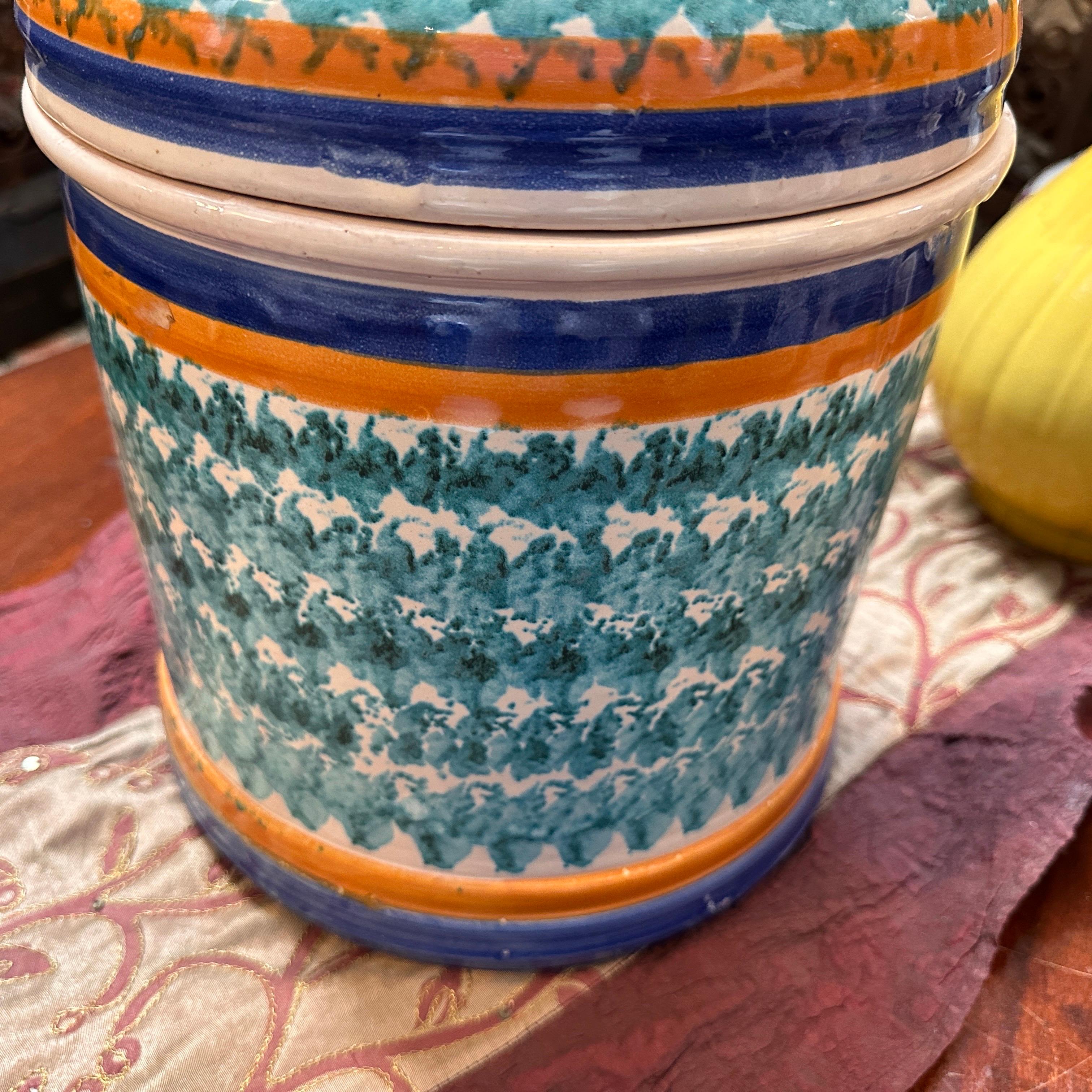 20th Century 1920s Traditional Hand-Painted Ceramic Sicilian Big Salt Container from Patti For Sale