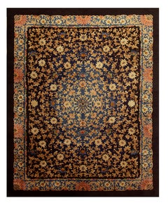 1920s Traditional Navy Floral Knotted Wool Antique Chinese Room Size Carpet Rug