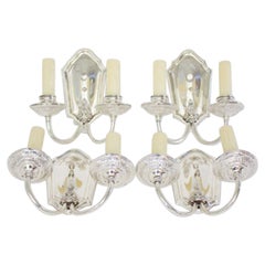Used 1920s Traditional Silverplate Two Arm Sconces, a Set of Four