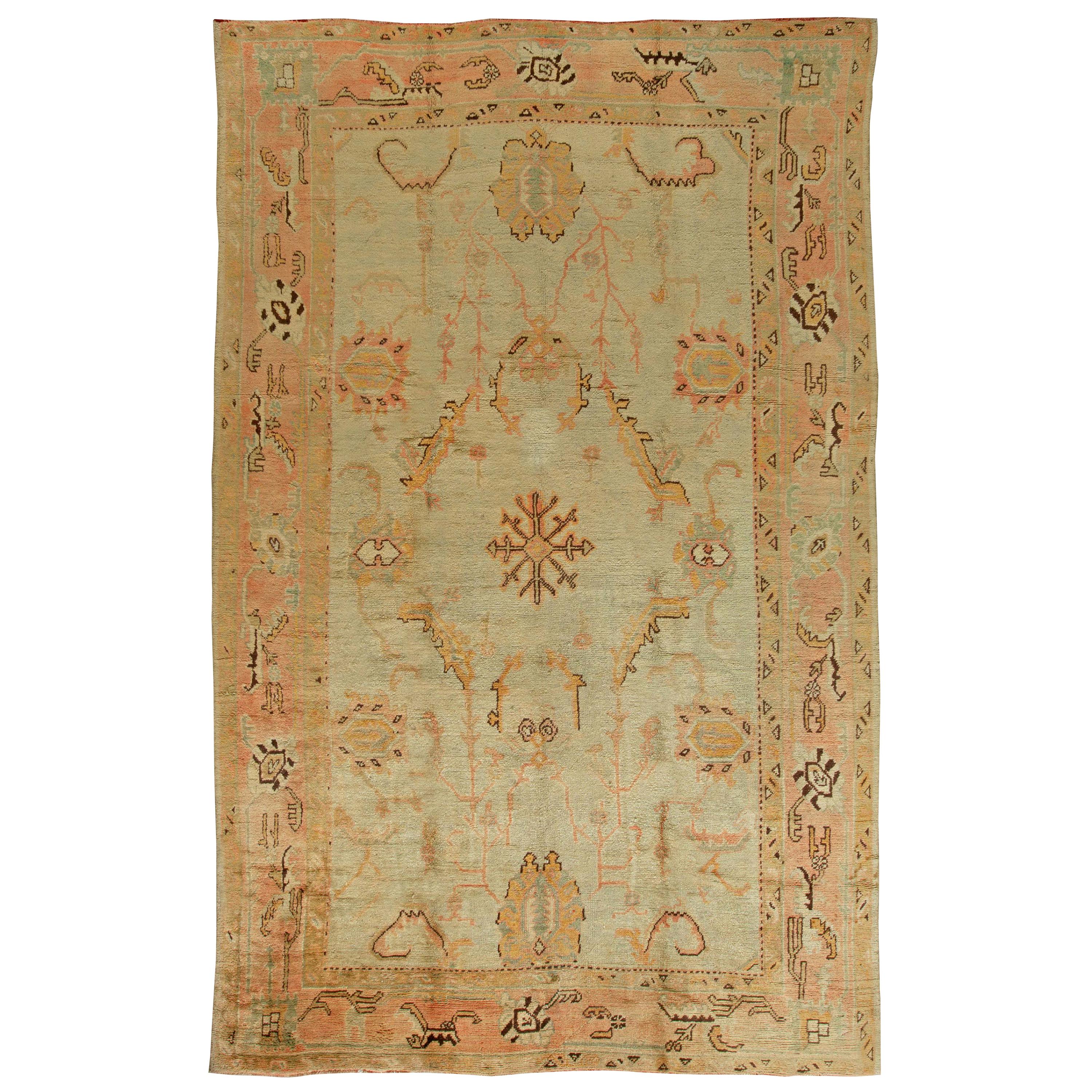 Pink and Purple Contemporary Handmade Wool Turkish Oushak Rug For Sale