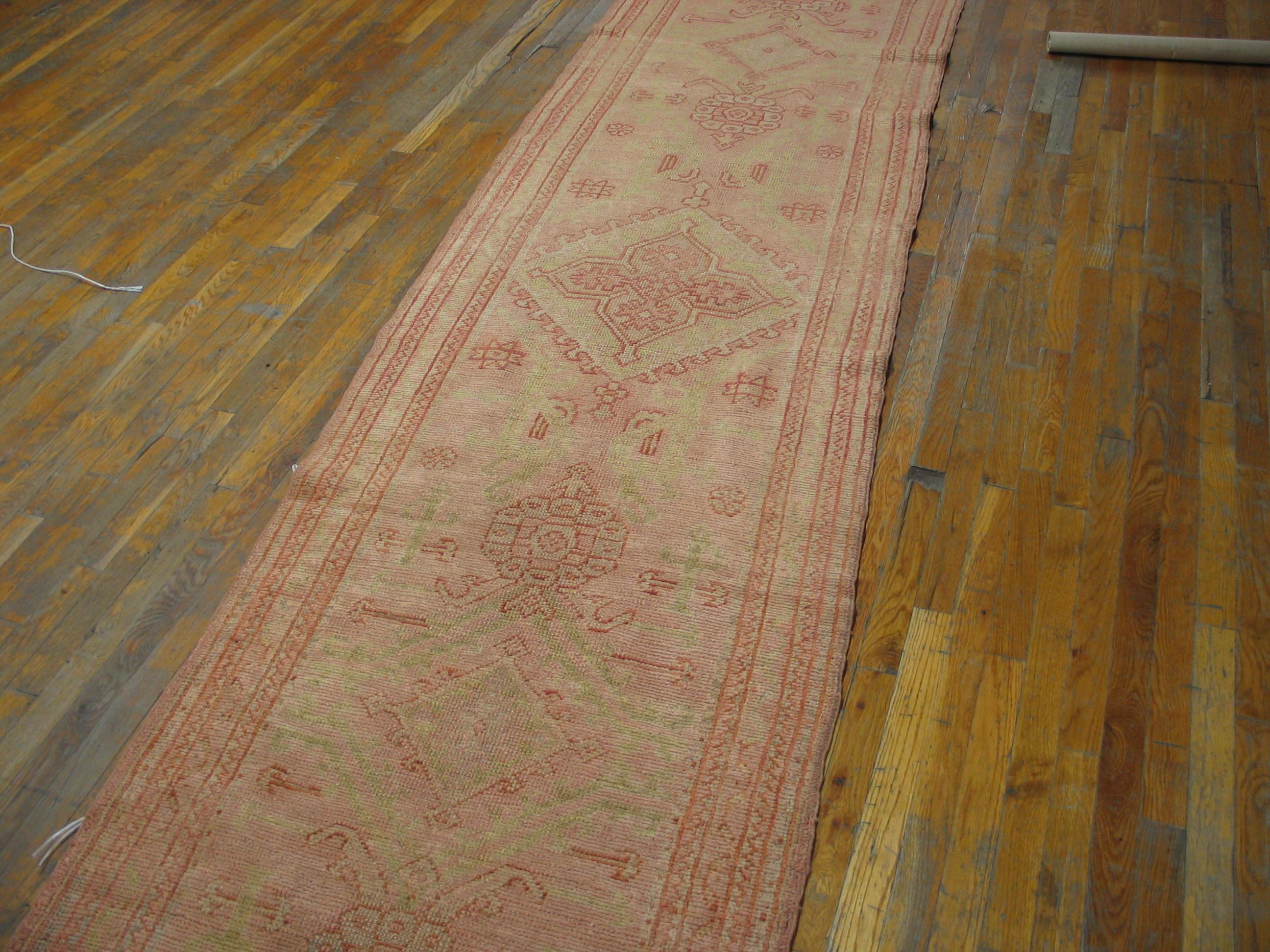 Early 20th Century 1920s Turkish Oushak Carpet ( 3' x 12' - 90 x 365 ) For Sale