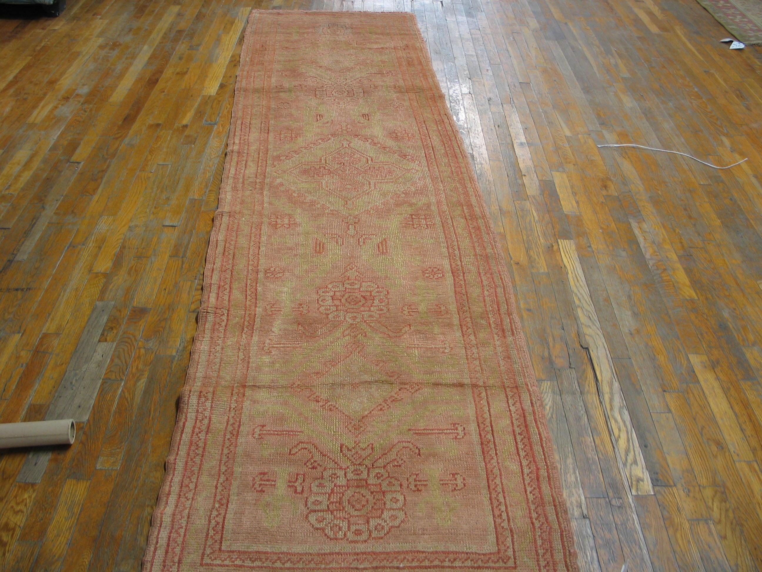 Wool 1920s Turkish Oushak Carpet ( 3' x 12' - 90 x 365 ) For Sale