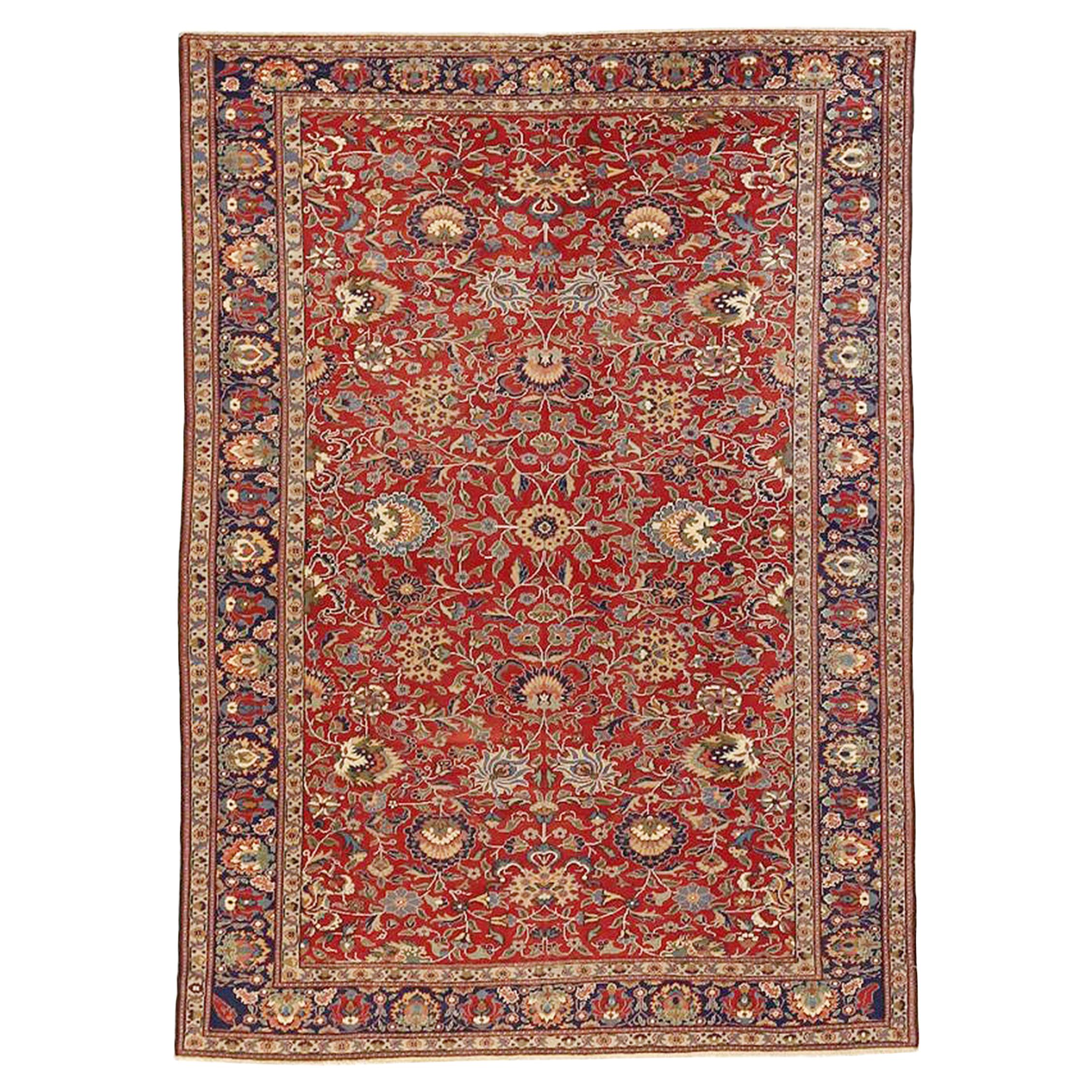 1920s Turkish Sivas Rug with Navy and Gray Floral Motifs on Red Field
