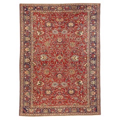 Antique 1920s Turkish Sivas Rug with Navy and Gray Floral Motifs on Red Field