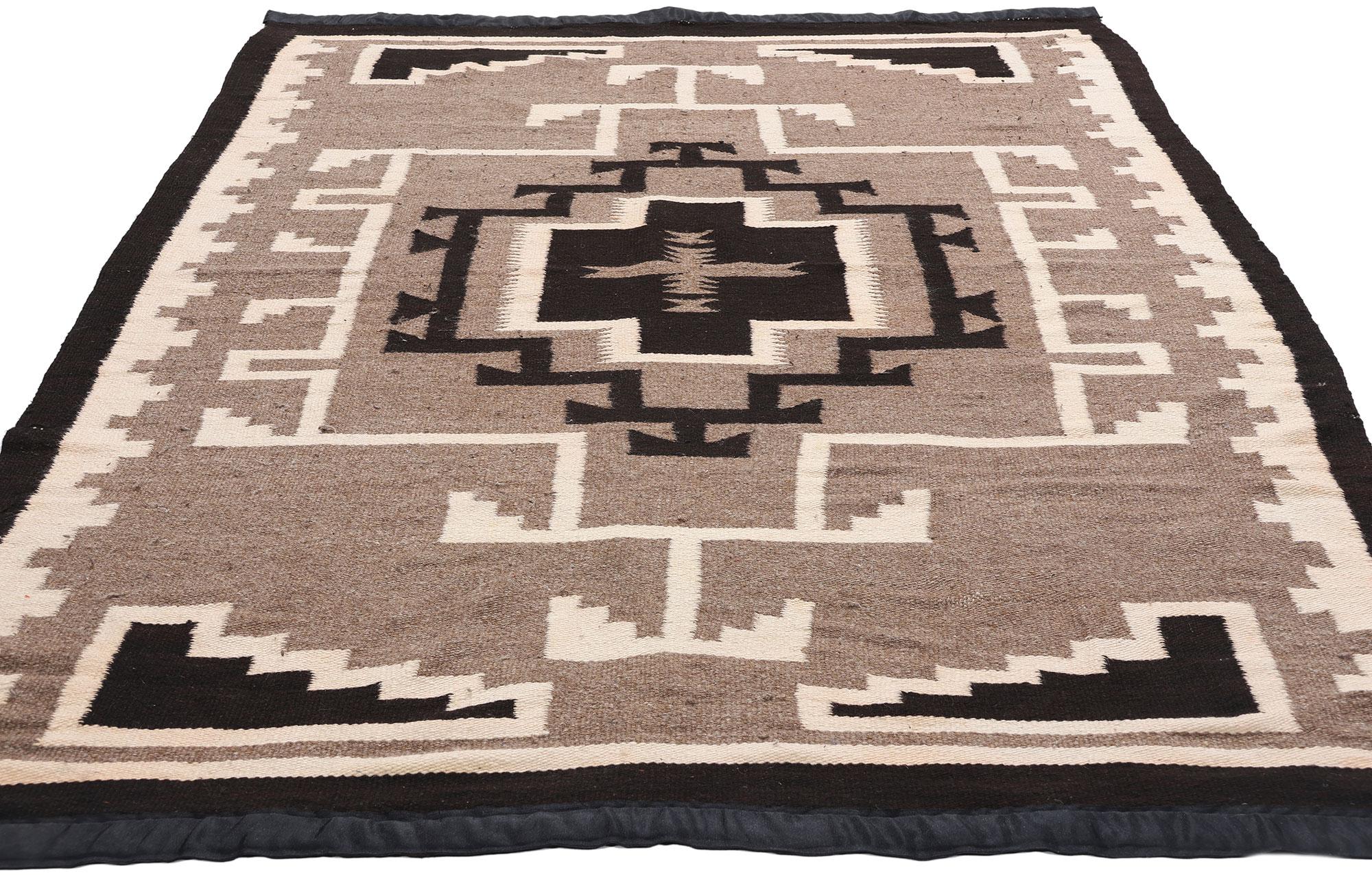 Spanish Colonial Antique Two Grey Hills-Inspired Southwest Modern Rug Early 20th Century For Sale