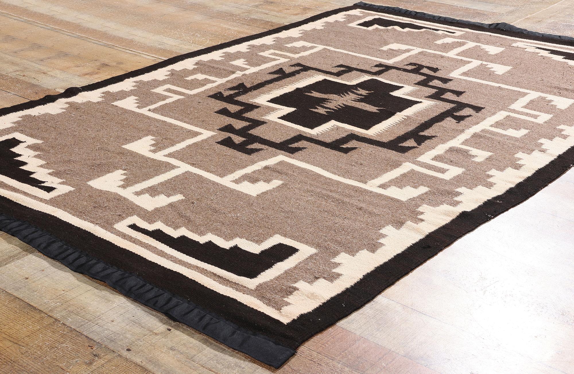 Wool Antique Two Grey Hills-Inspired Southwest Modern Rug Early 20th Century For Sale