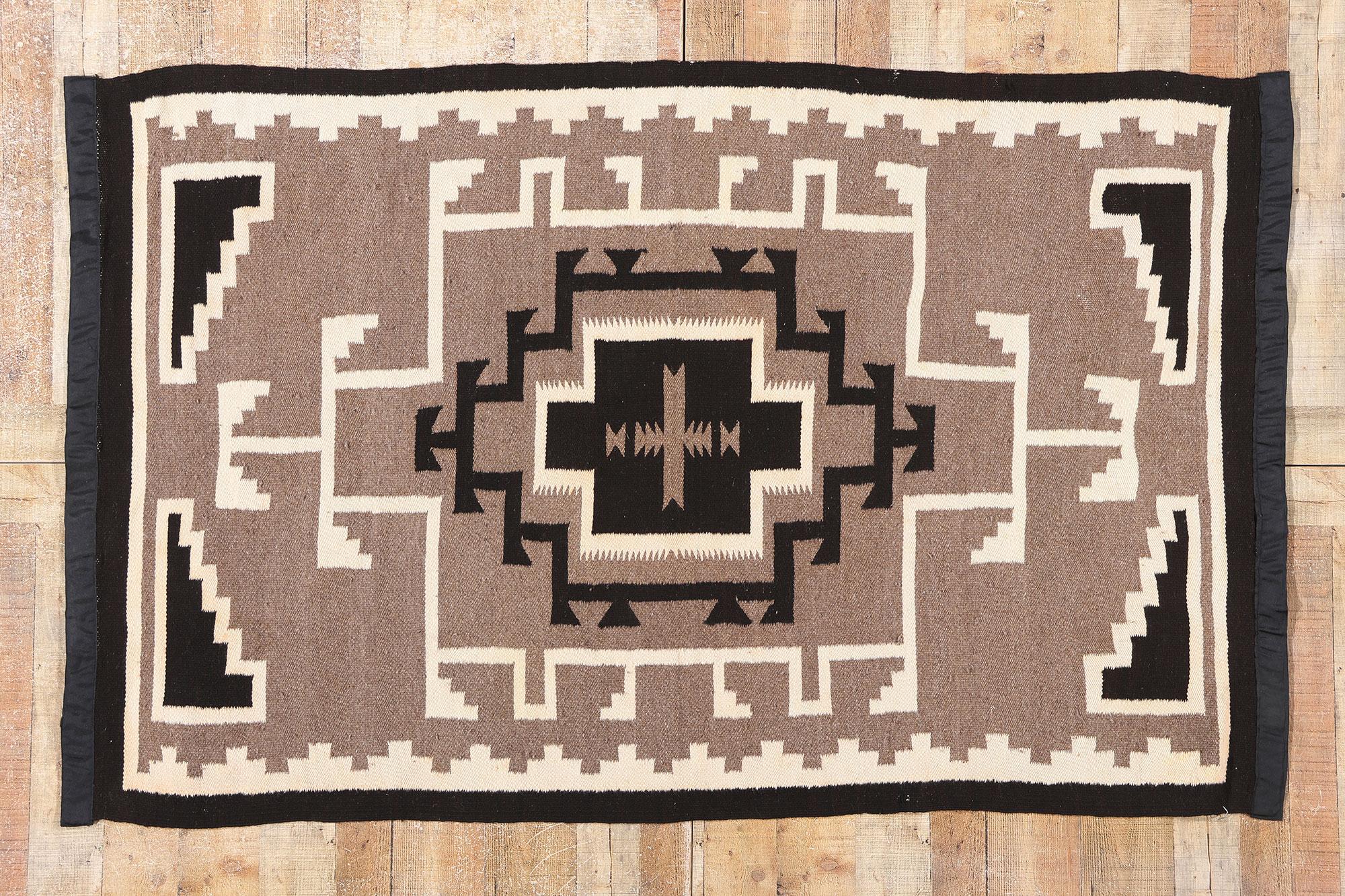 Antique Two Grey Hills-Inspired Southwest Modern Rug Early 20th Century For Sale 2