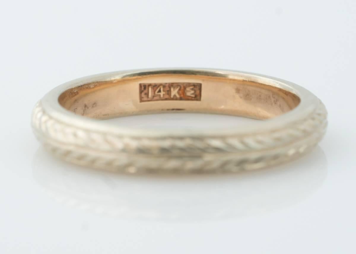 Art Deco 1920s Two-Tone 14 Karat Gold Wheat Pattern Wedding Band Ring