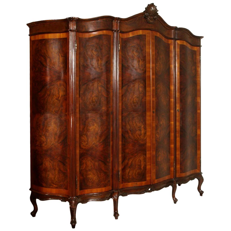 1920s Venetian Baroque Wardrobe Carved Walnut, Attributed Testolini & Salviati For Sale