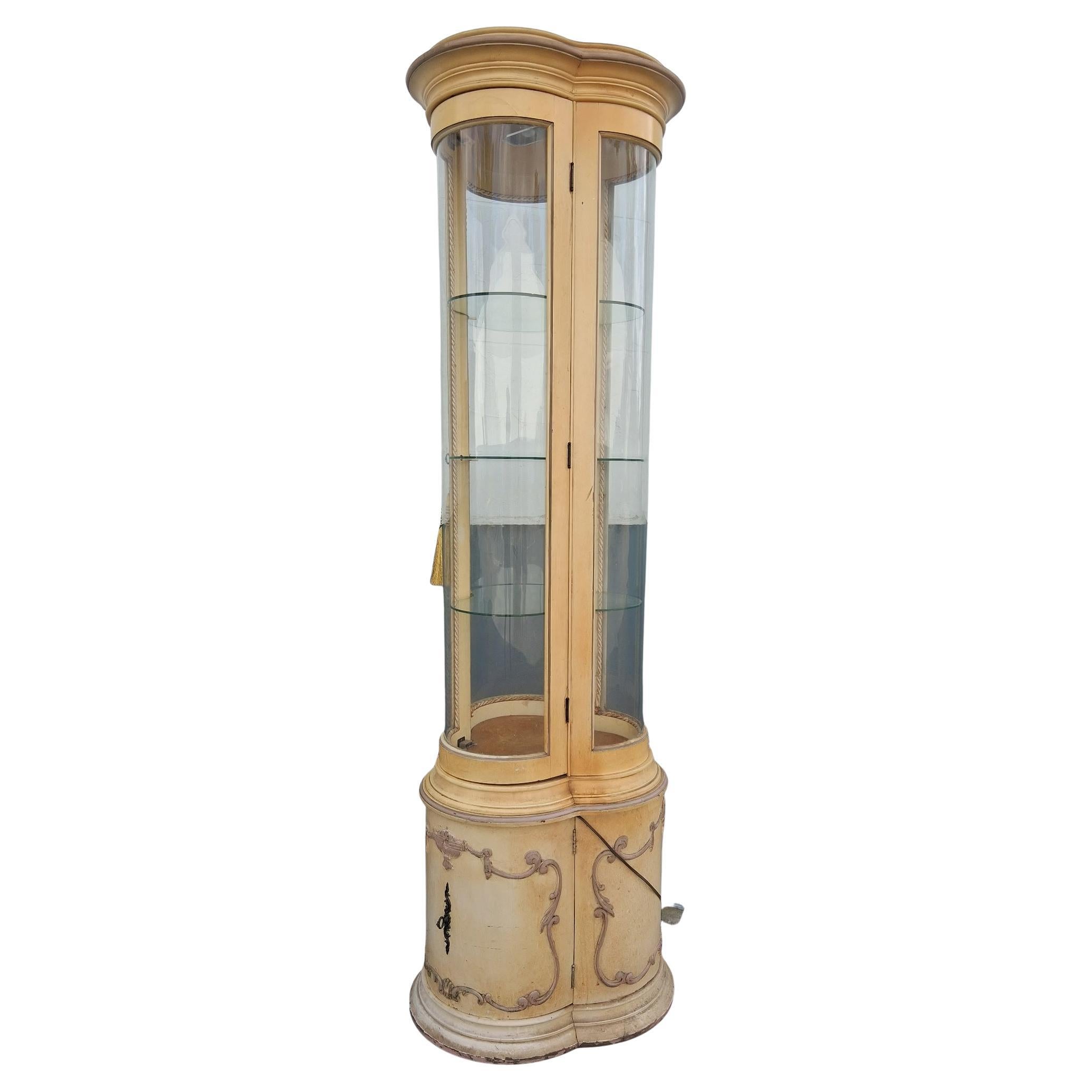 1920's Venetian Regency Clover Form / Art Glass Tall Display Cabinet