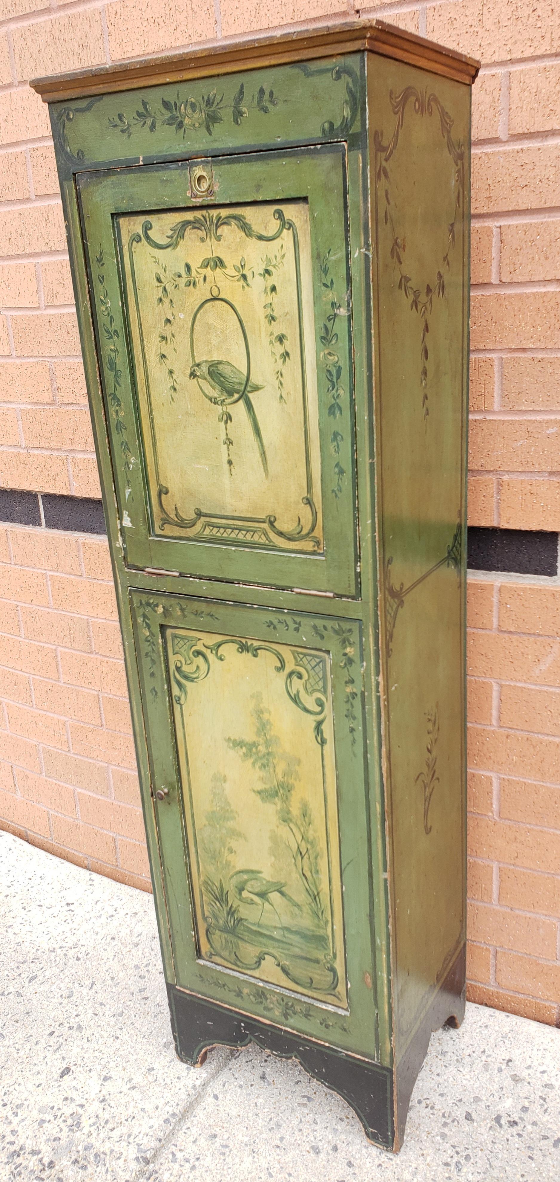 American 1920s Venetian Rococo Style Polychrome Hand Painted Cabinet À Abattant